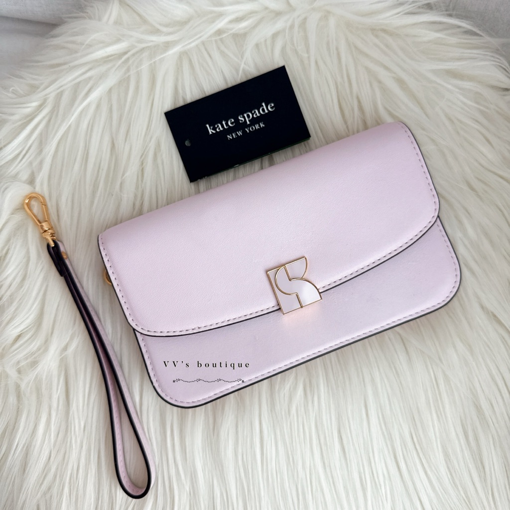 Nwt Kate Spade Dakota Flap Smooth Leather Wristlet Bag Shimmer Pink Lilac Kd173